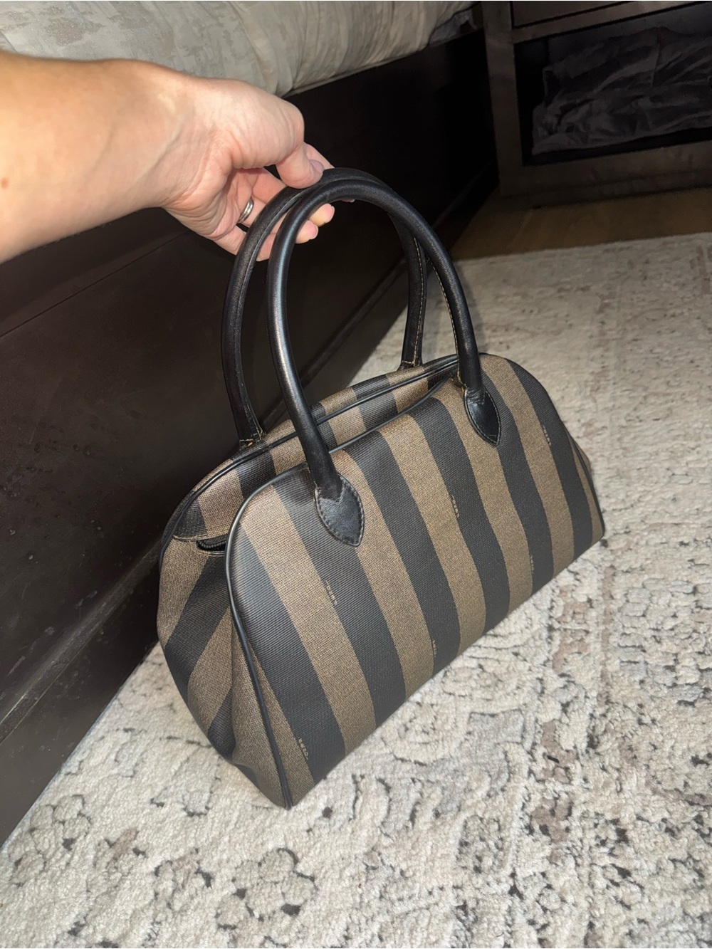 Fendi Pequin Black and Brown Striped Top-Handle Shoulder Bag - Picture 13 of 13